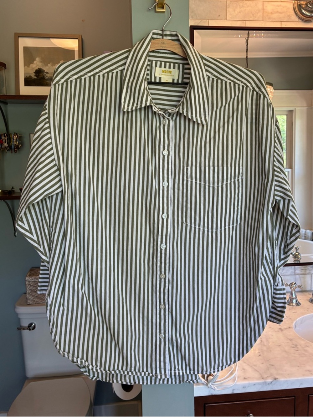 Maeve Buttondown shirt in Green Stripe Sz M